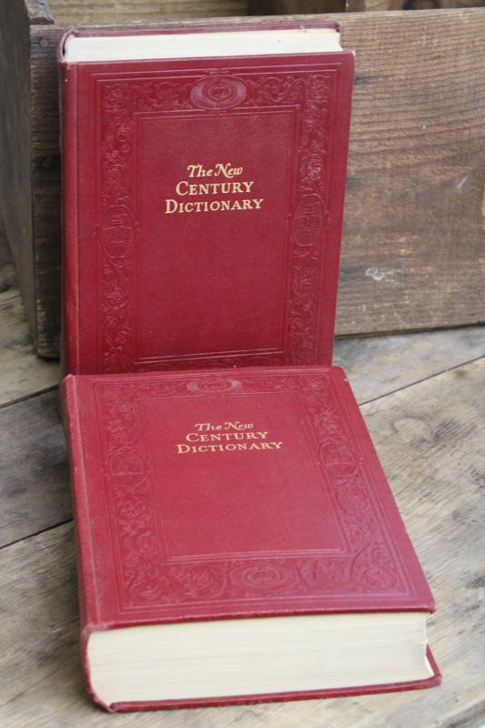 photo of 1940s vintage two volume dictionary, big books w/ old red & gold covers #4