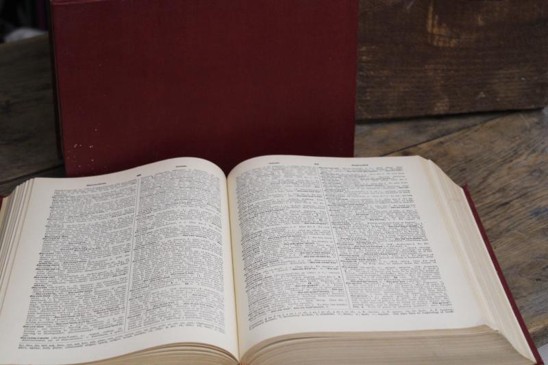 photo of 1940s vintage two volume dictionary, big books w/ old red & gold covers #7