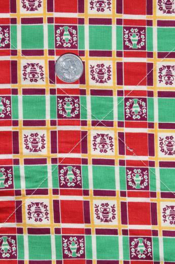 photo of 1940s vintage whole cloth quilt, star patchwork print cotton bedspread in southwest colors #4