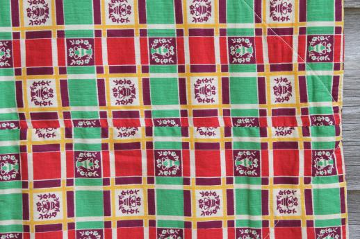 photo of 1940s vintage whole cloth quilt, star patchwork print cotton bedspread in southwest colors #10