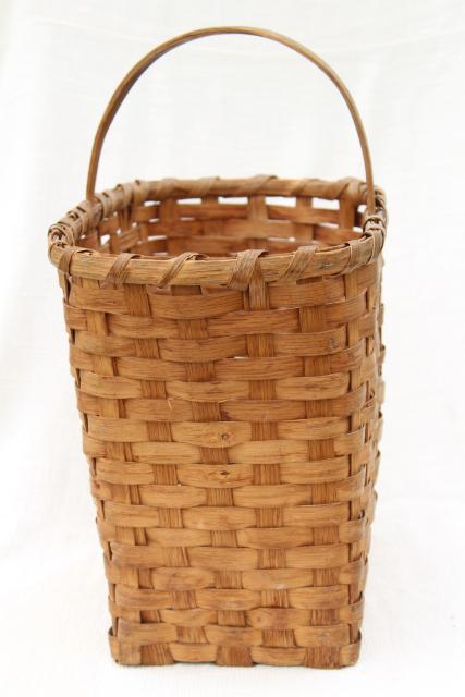 photo of 1940s vintage wood splint market basket, rustic primitive handmade basket #4