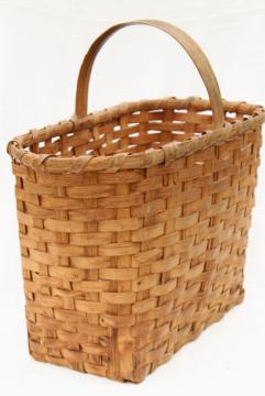 catalog photo of 1940s vintage wood splint market basket, rustic primitive handmade basket