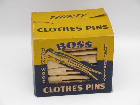 photo of 1940s-50s vintage Boss hardwood clothes pins in original printed box #1