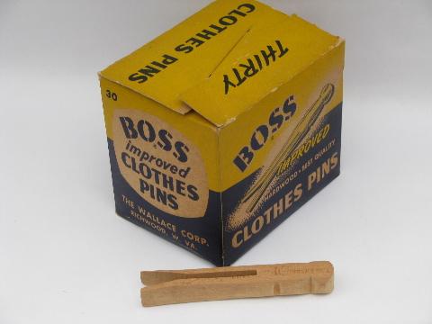 photo of 1940s-50s vintage Boss hardwood clothes pins in original printed box #2