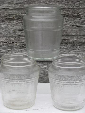 photo of 1940s-50s vintage glass barrel style jars, old kitchen canisters lot #1