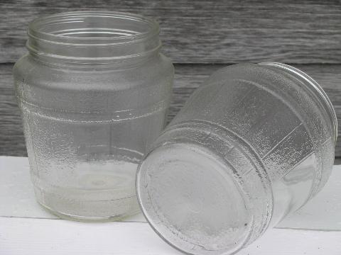 photo of 1940s-50s vintage glass barrel style jars, old kitchen canisters lot #5