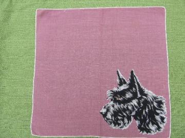 catalog photo of 1940s-50s vintage hanky, Scotty dog print cotton handkerchief