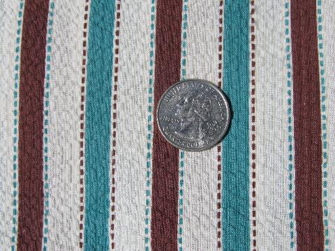 photo of 1940s-50s vintage light cotton pique fabric, brown & aqua stripe #1