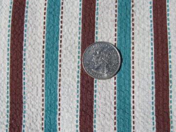 catalog photo of 1940s-50s vintage light cotton pique fabric, brown & aqua stripe