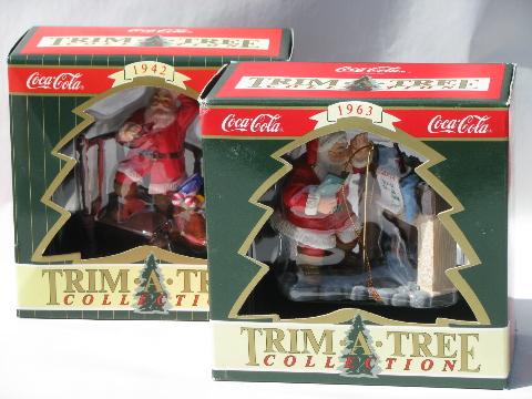 photo of 1942 and 1963 Coca-Cola Coke Santa art Christmas tree ornaments, 1990s #1