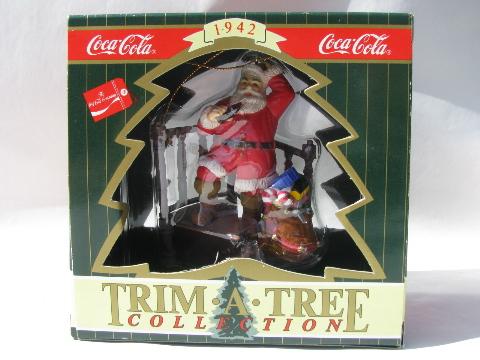 photo of 1942 and 1963 Coca-Cola Coke Santa art Christmas tree ornaments, 1990s #7