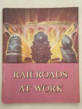 catalog photo of 1945 Railroads at the Work trains & train engines booklet, steampunk vintage photos