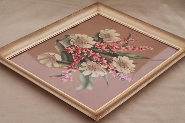 photo of 1950 de Jonge floral print still life flowers framed picture, vintage cottage chic #8