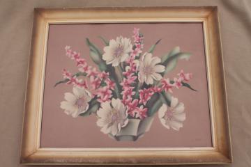 catalog photo of 1950 de Jonge floral print still life flowers framed picture, vintage cottage chic