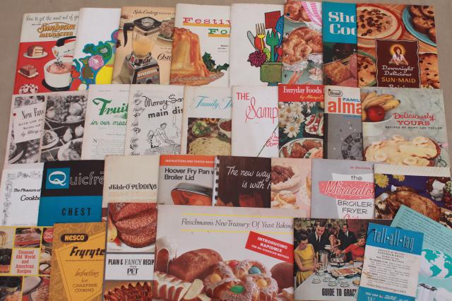 photo of 1950s 60s 70s cookbooks lot, old advertising recipe booklets, vintage appliance guides #1