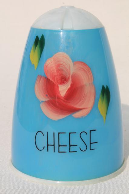 photo of 1950s 60s vintage Plas-Tex marbled plastic Cheese shaker w/ retro roses #1