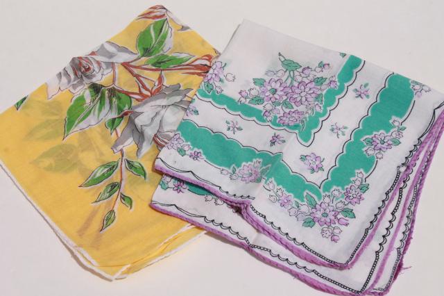 photo of 1950s 60s vintage flowered hankies, cotton print handkerchiefs, pretty printed florals #4