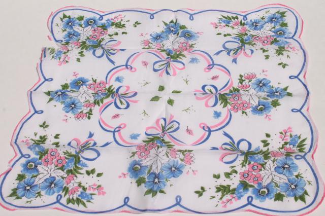 photo of 1950s 60s vintage flowered hankies, cotton print handkerchiefs, pretty printed florals #7