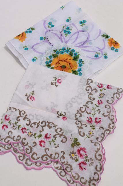 photo of 1950s 60s vintage flowered hankies, cotton print handkerchiefs, pretty printed florals #8