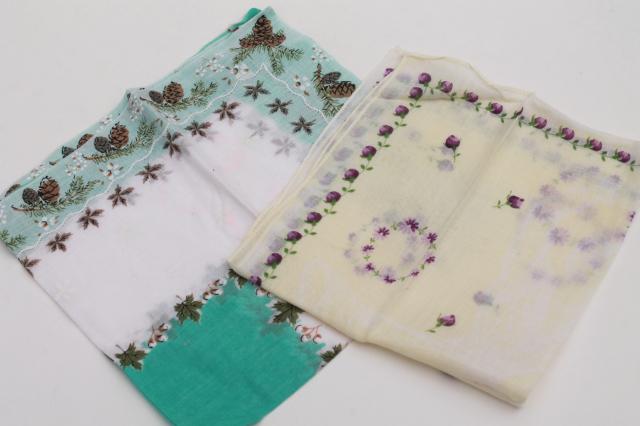 photo of 1950s 60s vintage flowered hankies, cotton print handkerchiefs, pretty printed florals #9