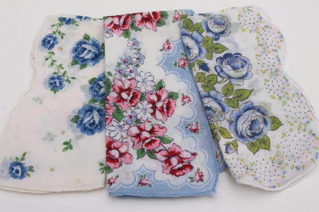 photo of 1950s 60s vintage flowered hankies, cotton print handkerchiefs, pretty printed florals #10