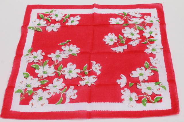 photo of 1950s 60s vintage flowered hankies, cotton print handkerchiefs, pretty printed florals #14