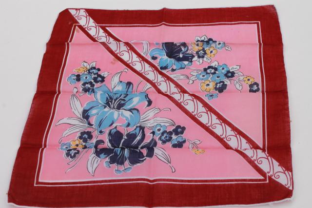 photo of 1950s 60s vintage flowered hankies, cotton print handkerchiefs, pretty printed florals #19