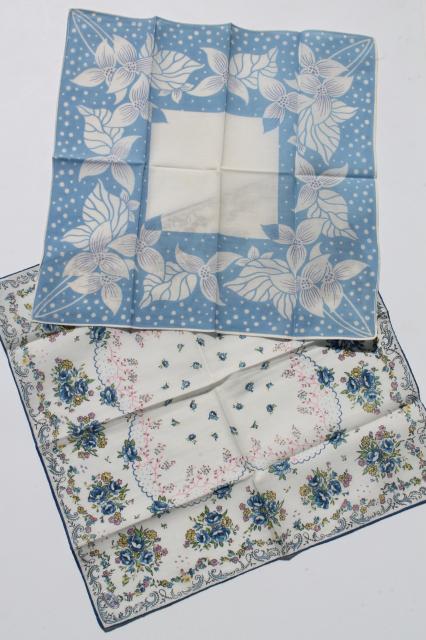 photo of 1950s 60s vintage flowered hankies, printed cotton handkerchiefs in rose print hanky box #9