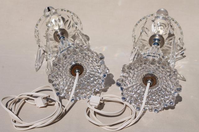 photo of 1950s 60s vintage glass boudoir lamps w/ crystal prisms, vanity table or dresser lamp set #9