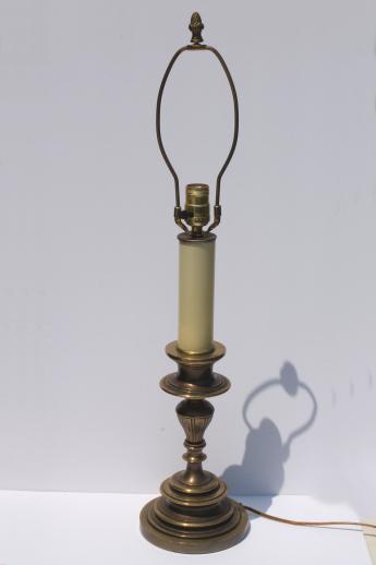 photo of 1950s 60s vintage heavy brass table lamp, large candlestick lamp #2