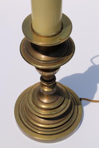 photo of 1950s 60s vintage heavy brass table lamp, large candlestick lamp #4