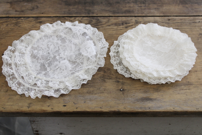 photo of 1950s 60s vintage nylon lace goblet rounds, ruffled doilies for drinking glasses or tea cups #4