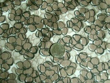 catalog photo of 1950s - 60s vintage sheer fine cotton fabric, floral in brown / black / white