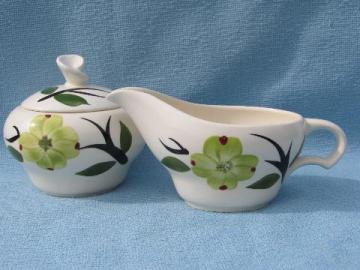 catalog photo of 1950s Dixie Dogwood vintage handpainted pottery cream pitcher & sugar