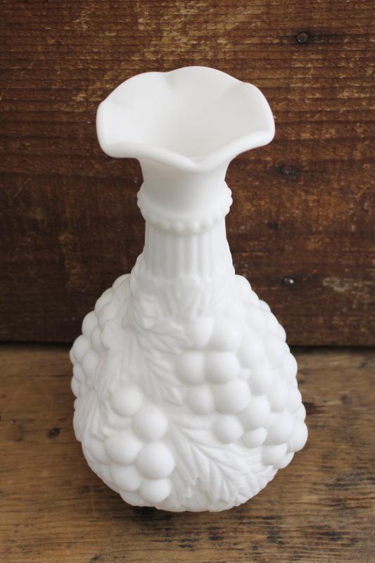 photo of 1950s Imperial vintage grapes milk glass decanter bottle, doeskin satin glass #3