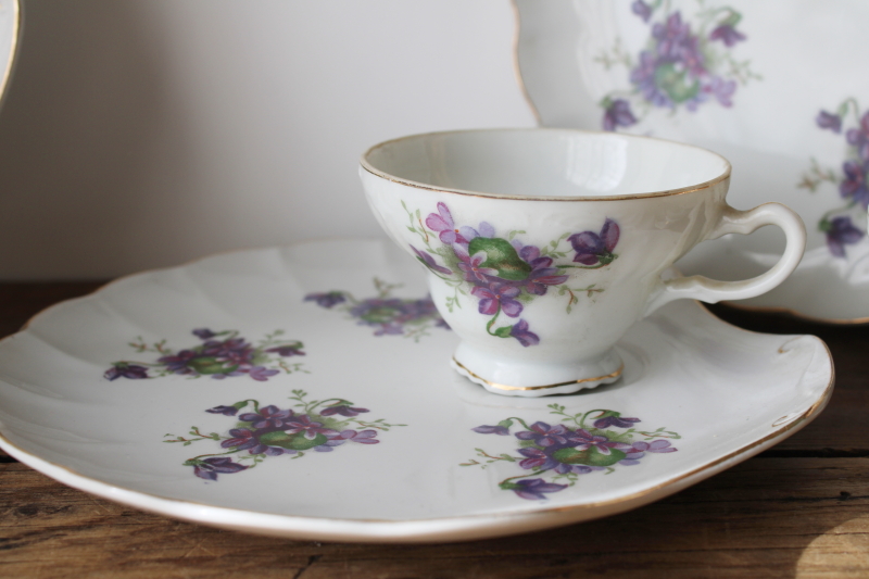 photo of 1950s Japan china tea cups & plates, violets floral snack sets, girly flowery dainty vintage dishes  #2