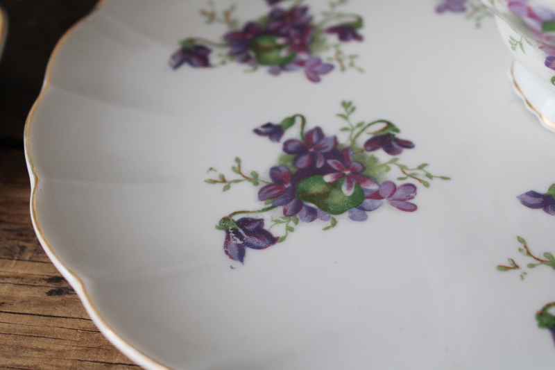 photo of 1950s Japan china tea cups & plates, violets floral snack sets, girly flowery dainty vintage dishes  #3