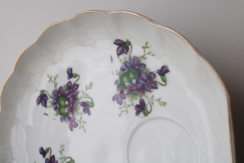 photo of 1950s Japan china tea cups & plates, violets floral snack sets, girly flowery dainty vintage dishes  #4