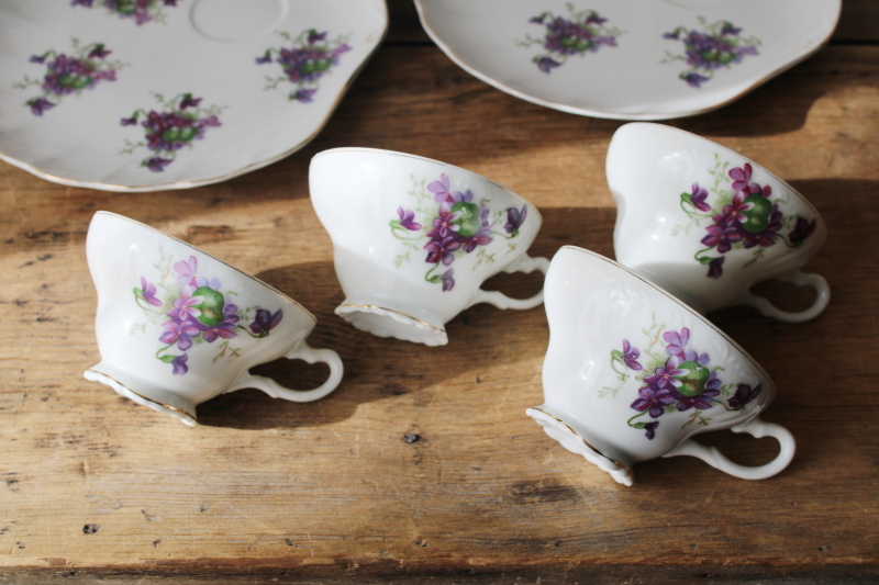 photo of 1950s Japan china tea cups & plates, violets floral snack sets, girly flowery dainty vintage dishes  #5