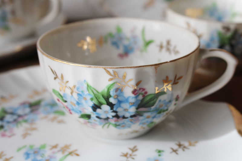 photo of 1950s Japan china tea cups & shell shape plates, blue forget me nots floral snack sets, dainty vintage dishes  #4