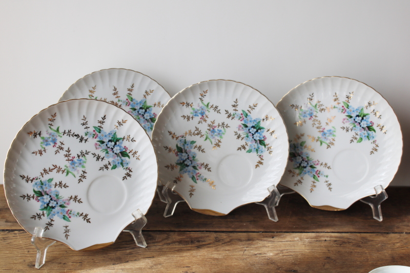 photo of 1950s Japan china tea cups & shell shape plates, blue forget me nots floral snack sets, dainty vintage dishes  #5