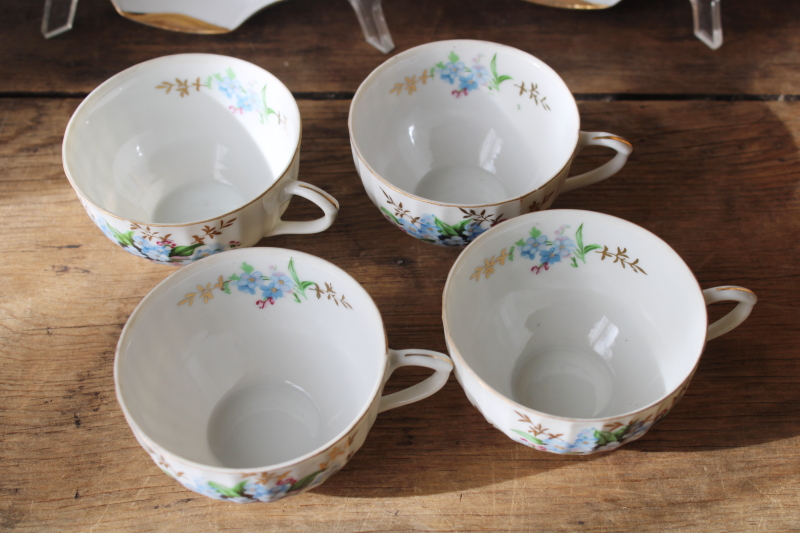 photo of 1950s Japan china tea cups & shell shape plates, blue forget me nots floral snack sets, dainty vintage dishes  #6