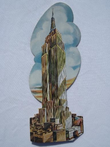 photo of 1950s Max Poschin die-cut postcard, vintage Empire State building card #1