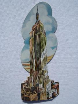 catalog photo of 1950s Max Poschin die-cut postcard, vintage Empire State building card