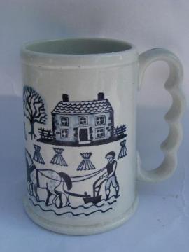 catalog photo of 1950s Metlox Poppytrail provincial blue farm scene grandmug stein mug
