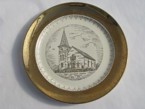 photo of 1950s china plate, Lodi Wisconsin, First Lutheran Church 75 years #1