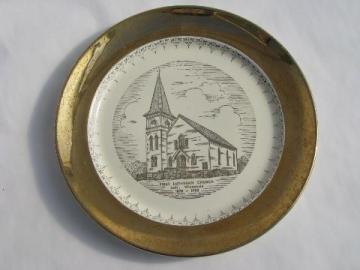 catalog photo of 1950s china plate, Lodi Wisconsin, First Lutheran Church 75 years