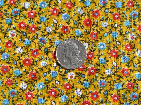 photo of 1950s cotton print fabric, flowers on yellow, 36'' wide #1