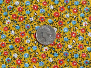 catalog photo of 1950s cotton print fabric, flowers on yellow, 36'' wide