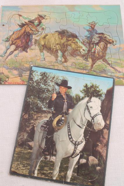 photo of 1950s cowboy photo / art jigsaw puzzles, complete vintage children's tray puzzles  #1